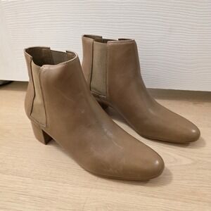 Rebecca Allen Tan Leather Block Heel Chelsea The Bootie Ankle Boots Size 10M